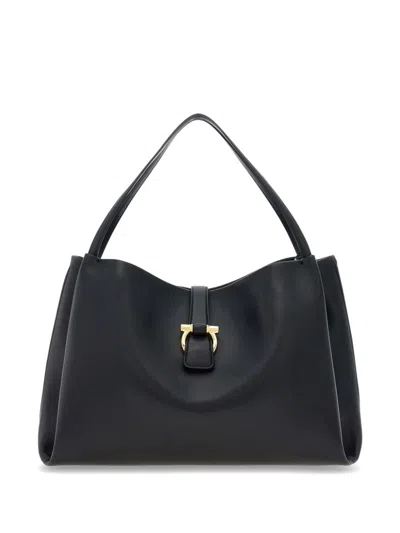 Ferragamo Medium Gancini Clasp Tote Bag In Black