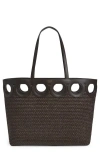 Ferragamo Medium Gancini Frame Perforated Raffia & Leather Tote