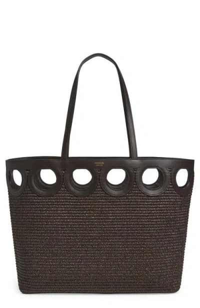 Ferragamo Medium Gancini Frame Perforated Raffia & Leather Tote