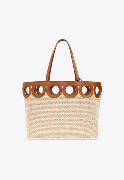 Ferragamo Medium Gancini Outline Woven-raffia Tote Bag In Sand