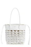 Ferragamo Medium Gancini Perforated Leather Tote In Optic-white/naturale