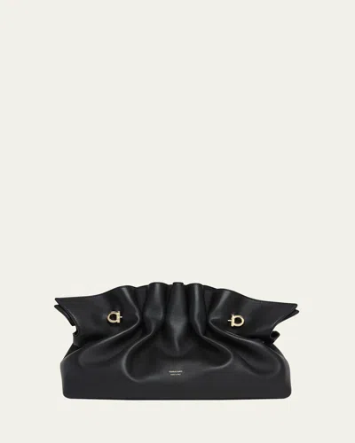 Ferragamo Medium Gancio Piercing Shoulder Bag In Nero