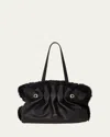 Ferragamo Medium Gancio Piercing Shoulder Bag With Fur Trim