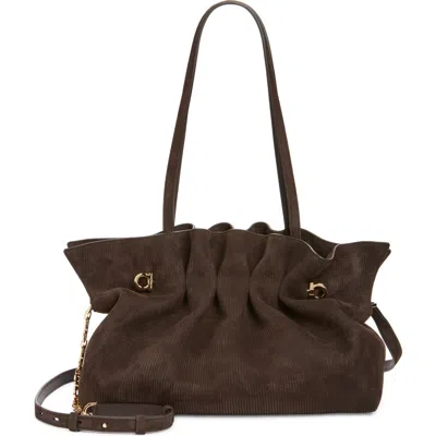 Ferragamo Medium Gancio Piercing Soft Leather Shoulder Bag In Brown