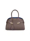 Ferragamo Calfskin Handbag Round Handles Structured Shape In Brown