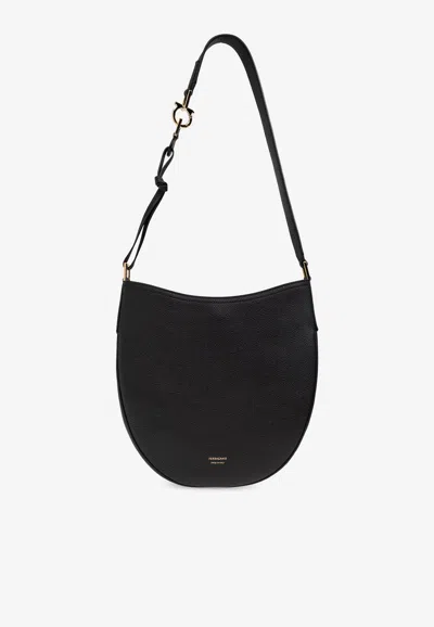 Ferragamo Medium Hobo North-south Leather Shoulder Bag In Black