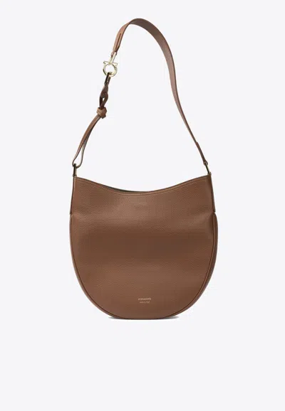 Ferragamo Medium Hobo Smile Bag In Hammered Leather In Brown