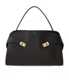 Ferragamo Dark Brown Leather Medium Hug Soft Shoulder Bag In Black
