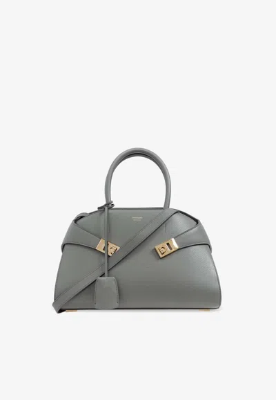 Ferragamo Medium Hug Calfskin Shoulder Bag In Gray