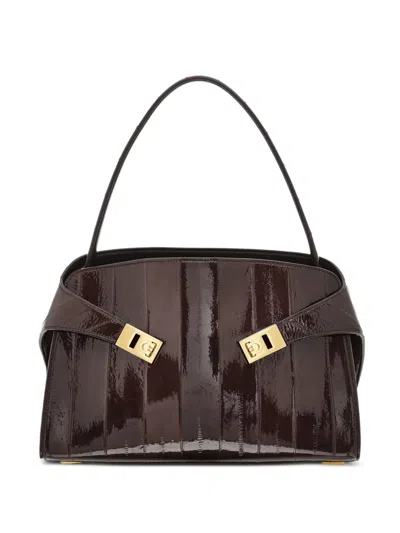 Ferragamo Medium Hug Gancini-buckles Eel-skin Shoulder Bag In Brown