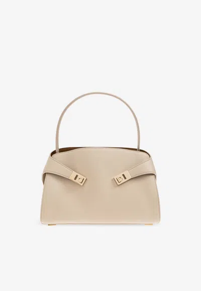 Ferragamo Medium Hug Leather Top Handle Bag In Beige