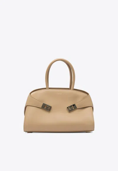 Ferragamo Medium Hug Leather Top Handle Bag In Brown