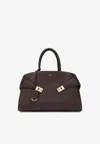 Ferragamo Structured Pebbled Leather Brown Handbag With Gold-tone Hardware In Brown