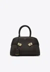 Ferragamo Medium Hug Leather Top Handle Bag In Black