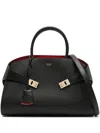 Ferragamo Medium Hug Leather Tote Bag In Black