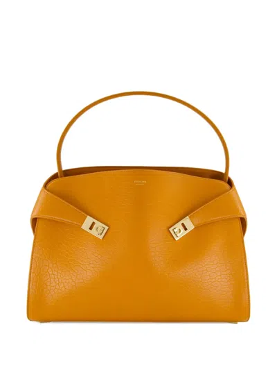 Ferragamo Medium Hug Maxi-grain Leather Shoulder Bag In Orange