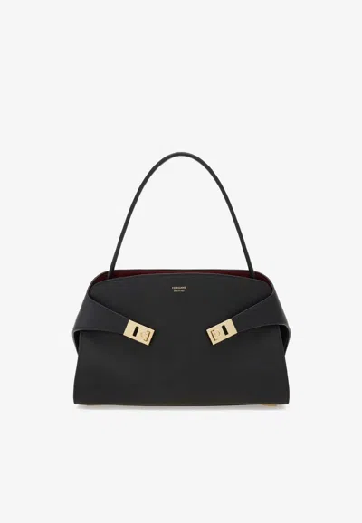 Ferragamo Medium Hug Soft Bi-color Shoulder Bag In Black