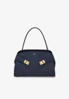 Ferragamo Soft Medium Shoulder Bag Gold Hardware Top Handle In Blue