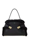 Ferragamo Hug Shearling-trimmed Leather Shoulder Bag In Black