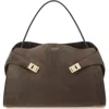 Ferragamo Medium Hug Suede Shoulder Bag In Concrete