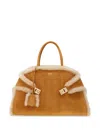 Ferragamo Hug Sheep Fur And Suede Top-handle Bag In Brown