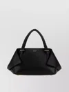 Ferragamo Structured Handbag With Braided Handle And Folded Accents In Black