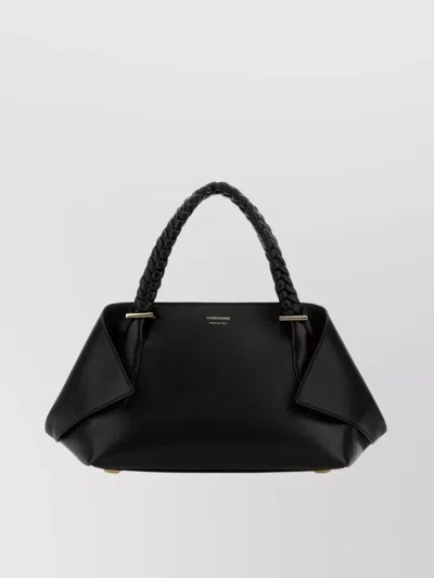 Ferragamo Medium Leather Handbag Structured Shape In Black