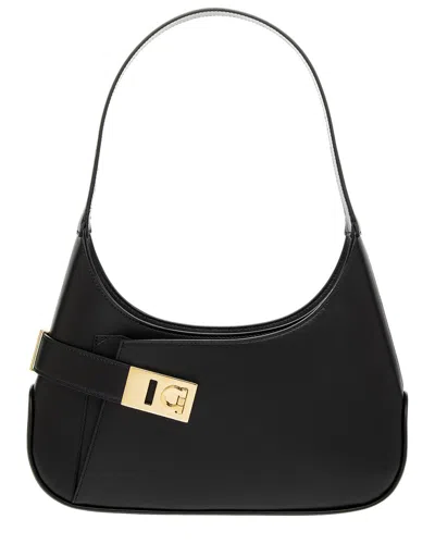 Ferragamo Medium Hobo Leather Shoulder Bag In Black