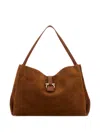 Ferragamo Brown Shoulder Bag With Two Top Handles And Gancini Plaque On The Front In Suede Woman