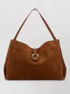 Ferragamo Brown Shoulder Bag With Two Top Handles And Gancini Plaque On The Front In Suede Woman In Brown