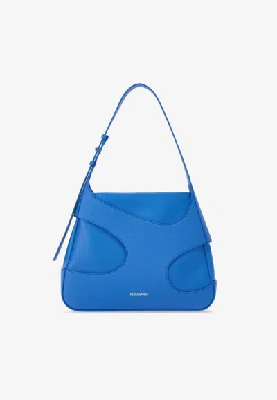 Ferragamo Medium Leather Shoulder Bag With Cut-outs In Blue