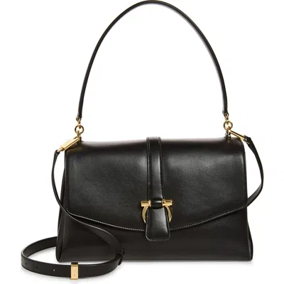 Ferragamo Medium Leather Top Handle Bag In Black