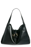 Ferragamo Gancini Medium Leather Tote Bag In Nero