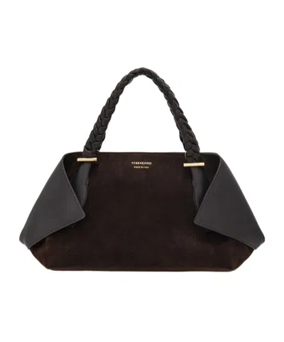 Ferragamo Medium Logo Printed Braided Strap Tote Bag In Black