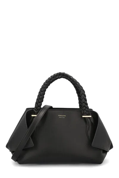 Ferragamo Medium Logo Printed Braided Strap Tote Bag In Black
