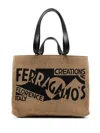 Ferragamo Chic Raffia Handbag With Embroidered Detail In Neutrals