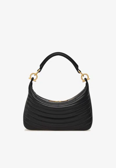Ferragamo Medium Mat Quilted Leather Shoulder Bag In Black