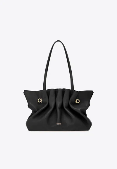 Ferragamo Medium Pleated Nappa Leather Shoulder Bag