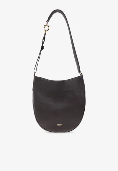 Ferragamo Medium Smile Hobo Bag In Hammered Leather In Brown