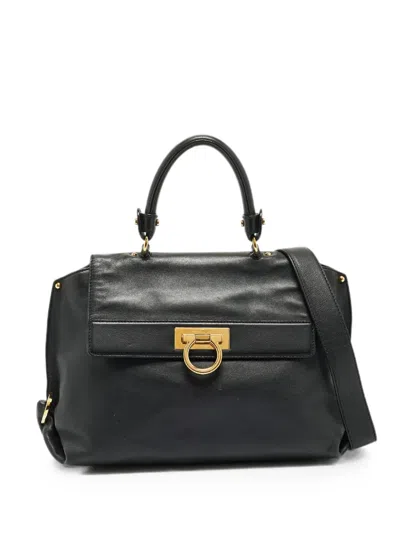 Pre-owned Ferragamo Medium Sofia Leather Tote Bag In Black
