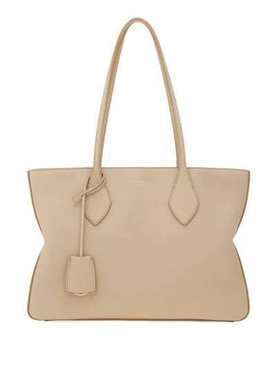 Ferragamo Double Handle Shoulder Bag In Nude