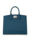 Ferragamo Teal Green Leather Medium Studio Box Handbag In 蓝色