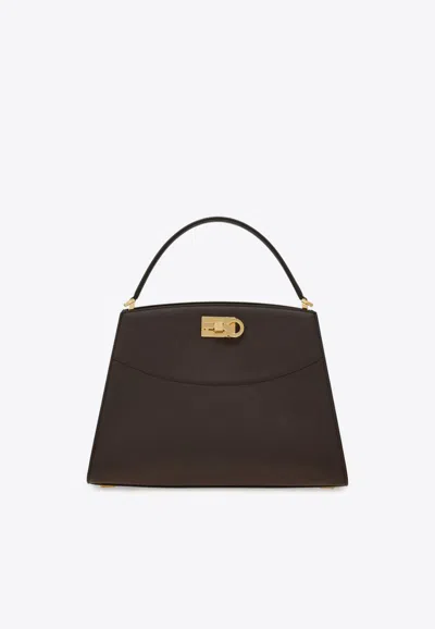Ferragamo Medium Studio Box Leather Top Handle Bag In Brown