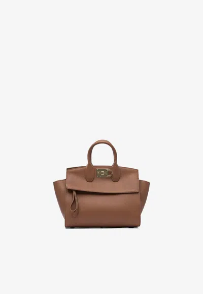 Ferragamo Medium Studio Grained Leather Tote Bag In Brown