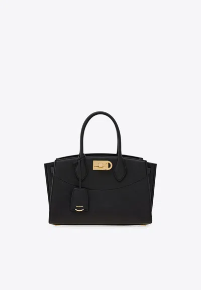 Ferragamo Medium Studio North-west Leather Top Handle Bag In Black
