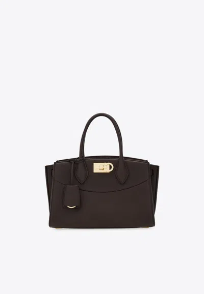 Ferragamo Medium Studio North-west Leather Top Handle Bag In Brown
