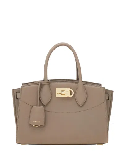 Ferragamo Studio Soft Hammered Leather Tote Bag In Brown