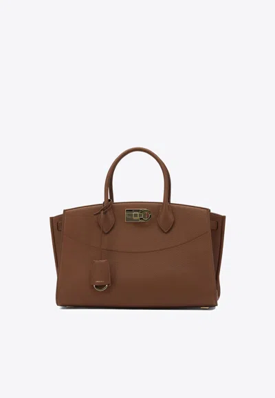 Ferragamo Medium Studio Soft Top Handle Bag In Brown