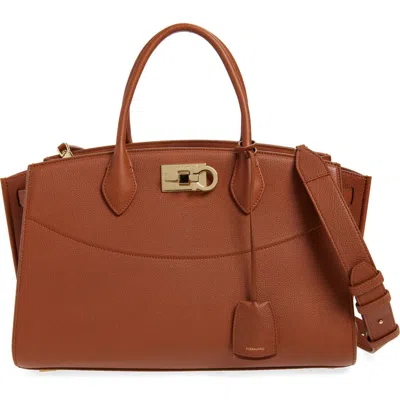 Ferragamo Medium The Studio Soft Leather Top Handle Bag In Brown