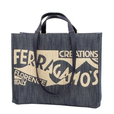 Ferragamo Medium Tote Bag With Logo In Blue